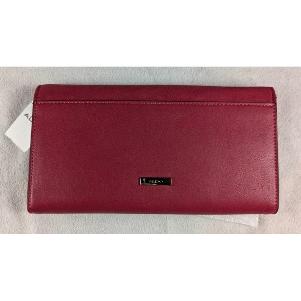 NEW Aldo Ringtail Dark Red Faux Suede Leather Clutch Evening Bag Gold Chain